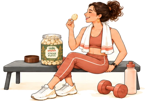 After training, a jar of baked jowar puffs open on the bench