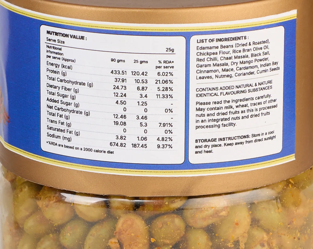 Desi Masala edamame, close up.