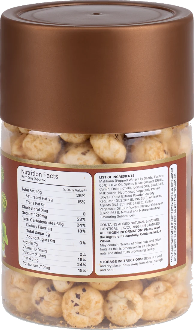 The back of the Desi Chaat Makhana jar