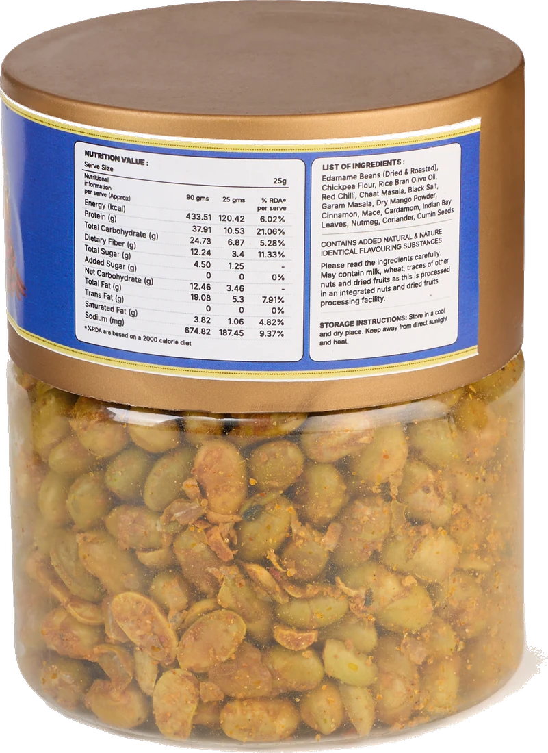 The back of the Desi Masala Edamame jar