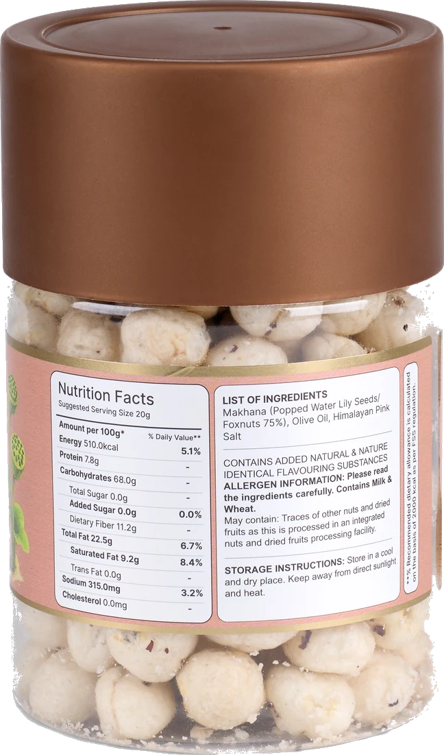 The back of the Himalayan Salt Makhana jar