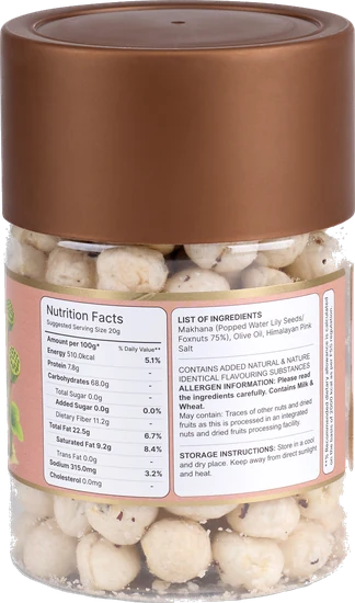 The printed panel on the back of the Himalayan Salt Makhana pack