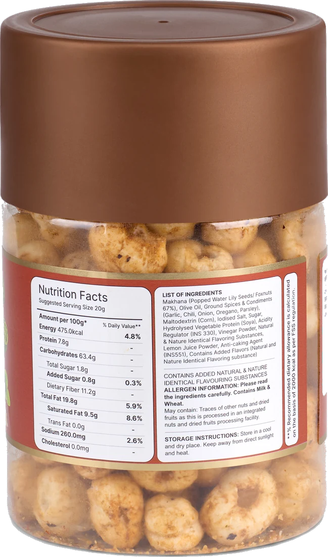 The back of the Peri Peri Makhana jar