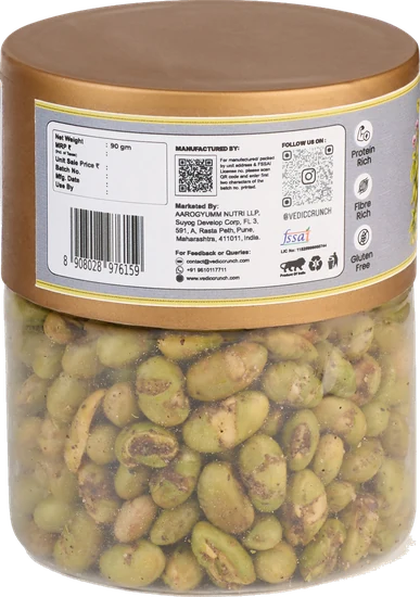 The printed panel on the back of the Salt & Pepper Edamame pack